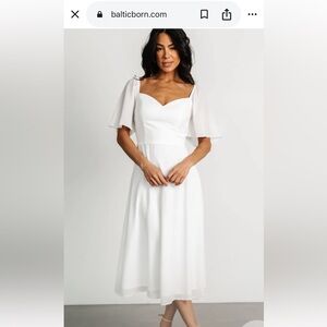 Baltic Born White Midi Dress with Flutter Sleeves